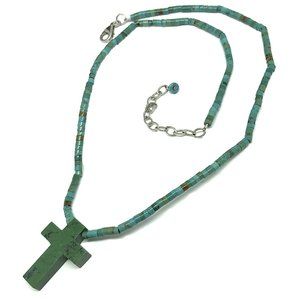 Sterling Silver Turquoise Tube Bead Cross Necklace